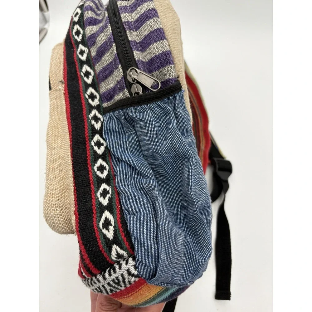 Himalayan Hemp Backpack THC Free Made in Nepal Striped Boho Woven Rasta Bag‎